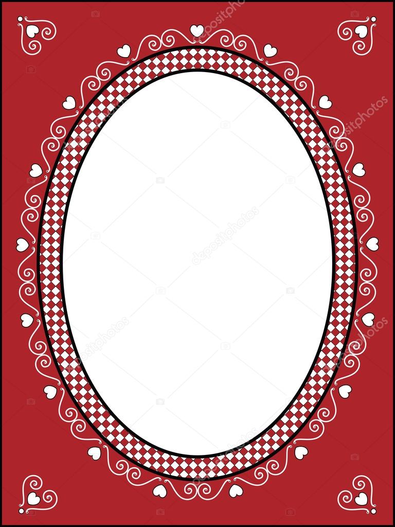 Red, black and white Valentine border, frame or tag with gingham trim.