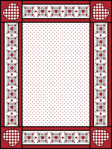 Красный, черно-белый вектор Валентина граница, рамка или метка с отделкой Gingham . — стоковый вектор