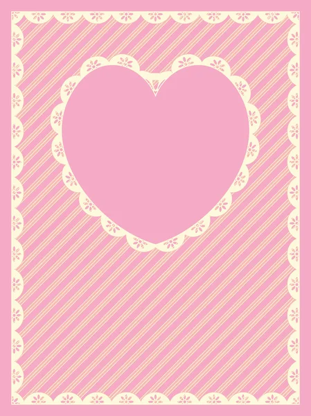 Vector en rayas de color rosa, oro y crudo con ribete de ojal victoriano y un espacio de copia en forma de corazón . — Vector de stock