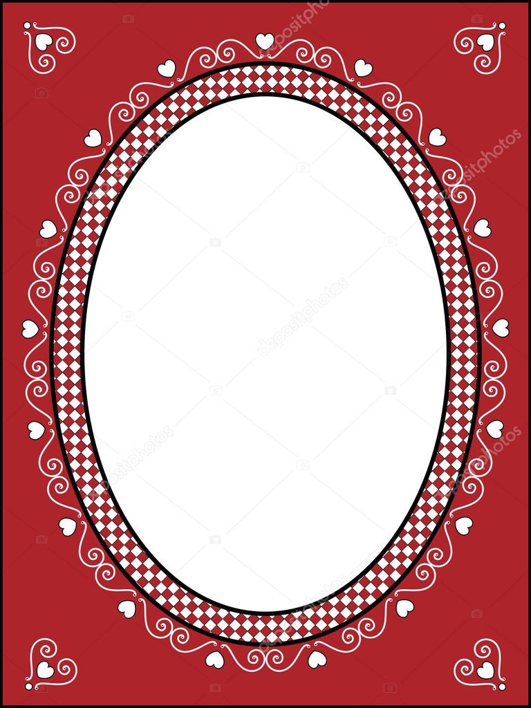 Vector of red, black and white Valentine border, frame or tag with gingham trim.