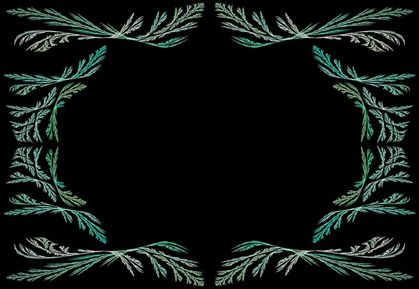 Groene teal of groen fractal frame of grens met zwarte kopie ruimte. — Stockfoto