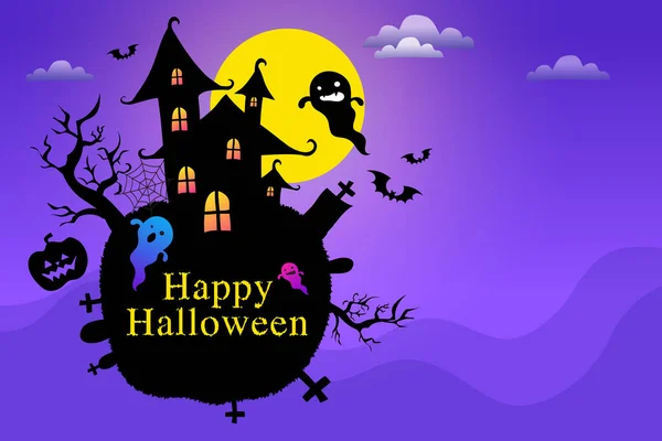 Grußkarte Lila Happy Halloween Karte Mit Kürbis Jack Kind Süßigkeiten — Stockvektor