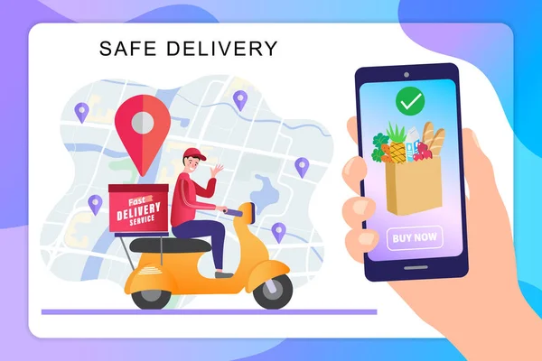 Fast Delivery Service Design Concept Mobile App Online Delivery Service — Stock Vector