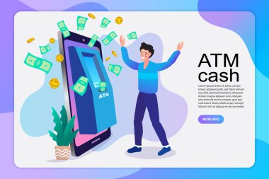 Mobil online bankacılık ve ödeme konsepti. ATM olarak akıllı telefon. para transferleri, finansal işlemler ve dijital finans hizmetleri.