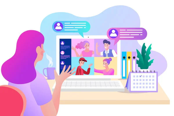 Online Work Home Meeting 홈페이지 홈페이지 Vector Illustrations Flat Design — 스톡 벡터