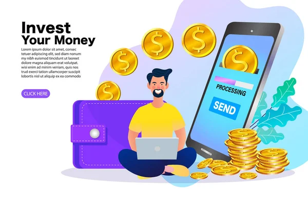 Ludzie Wysyłający Odbierający Pieniądze Przelej Pieniądze Portfela Smartfona Facet Używa — Wektor stockowy