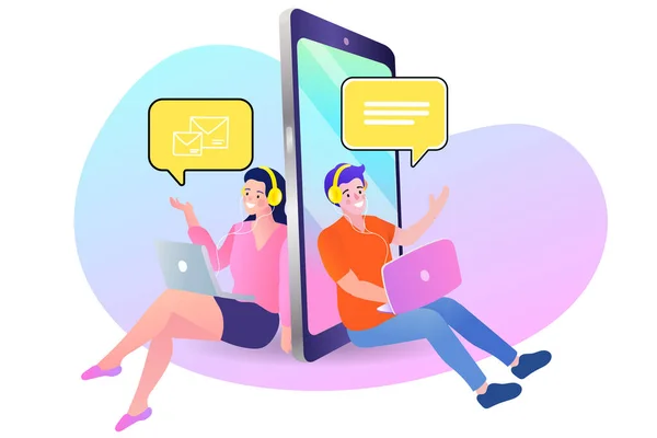 Människor Chattar Smartphone Skärmen Virtuell Relation Sociala Medier Online Connection — Stock vektor