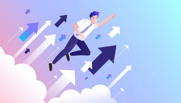Successful Business Startup Career Growth Concept Business People Jumping Flying Stock Illustration