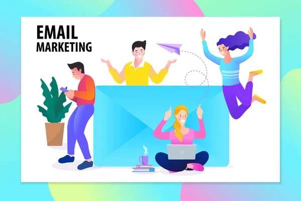 Mail Marketing Concepten Nieuwsbrief Kennisgeving Post Sociaal Netwerk Zakenman Vector — Stockvector