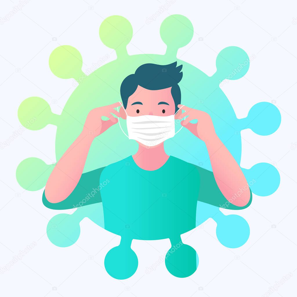 Man wearing a mouth protection to prevent getting sick at work or on the way to work. influenza, flu, infectious disease. Epidemic, avoiding virus.