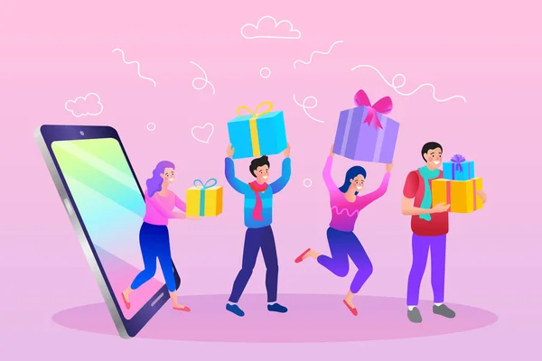 Pedido Línea Concepto Compras Personaje Del Cliente Pedidos Regalos Servicio — Vector de stock