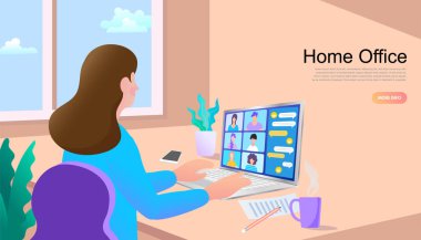 İnternet 'te iş görüşmesi formu. Video konferans konsepti. Vektör illüstrasyonları düz tasarım.