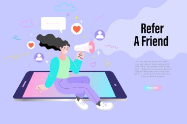 Vektör çalışan çeşitli meslektaşlarıyla akıllı telefondan görüntülü konuşma yapıyor. Evde video konferansı. Evde müşterilerle görüntülü görüşme yapıyor. Bir arkadaş konsept afişini referans ver.