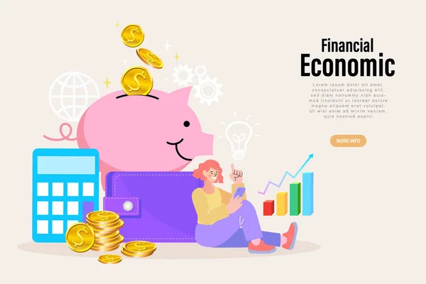 Argent Sécurisé Sur Piggy Internet Banking Earning Concept Investisseur Entrepreneur — Image vectorielle