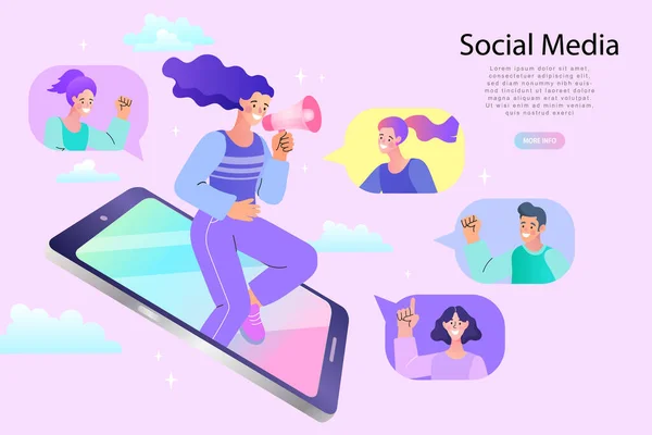 Social Media Mobile Concept Επίπεδο Στυλ Minimal Διανυσματική Απεικόνιση — Διανυσματικό Αρχείο
