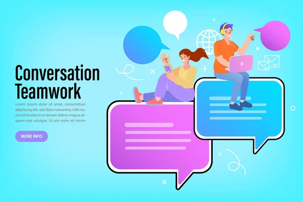 Människor Chattar Bubblor Mobil Applikation Kommunikation Tal Dialog Man Kvinna — Stock vektor