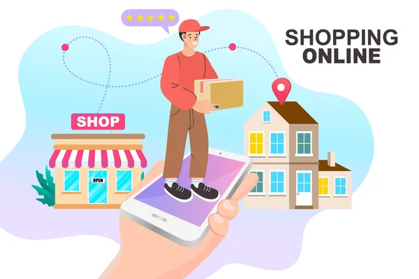 Concetto Commercio Elettronico Shopping Online Concetto Servizio Consegna Online Consegna — Vettoriale Stock