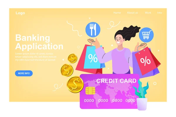 Szczęśliwa Młoda Dama Pokazuje Plastikową Kartę Kredytową Trzymając Telefon Komórkowy — Wektor stockowy