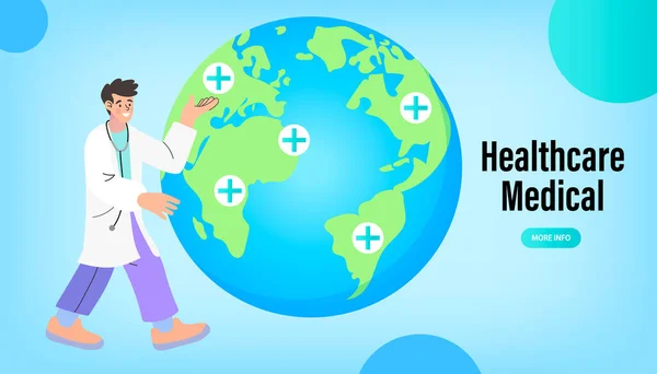 Medisch Toerisme Concept Online Artsendienst Verzekeringsmetafoor Gezondheidszorg Wereld Gezondheidsdag Met — Stockvector