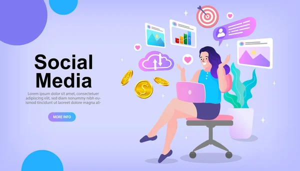 Concepto Plantilla Marketing Redes Sociales Chat Gráfico Con Ordenador Diseño — Archivo Imágenes Vectoriales