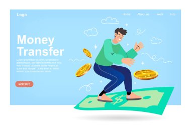 Büyük bir madeni paranın yanında oturan bir iş adamı. Para biriktirmek ve yatırım yapmak. Para geliri kavramı. Daire kişisel yatırım. Tüccarlar para kazanır. vektör illüstrasyonu.