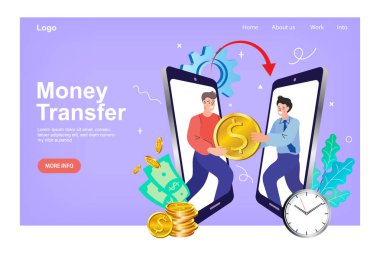 İnsanlar büyük bir madeni paranın yanında duruyor. Para biriktirmek ve yatırım yapmak. Para geliri kavramı. Daire kişisel yatırım. Tüccarlar para kazanır. İş büyümesi. vektör illüstrasyonu.