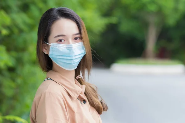 Coronavirus Air Pollution Pm2 Concept Young Beautiful Asian College Student — Stock Photo, Image