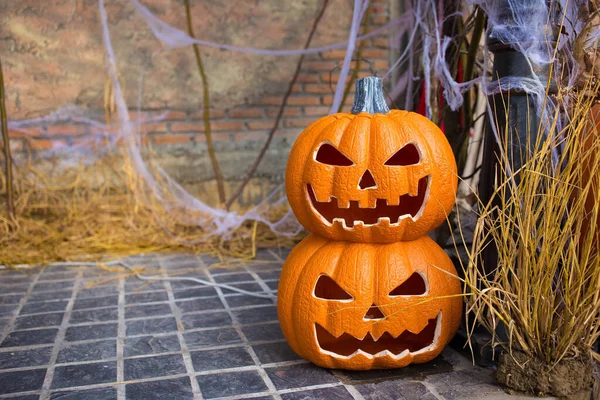 Craved Pumpkin Put Rice Straw Halloween Theme Stock Photo