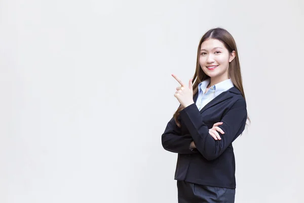 Mujer Trabajadora Asiática Que Tiene Pelo Largo Lleva Traje Formal —  Fotos de Stock