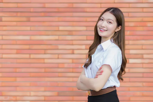 Retrato Estudiante Tailandés Adulto Uniforme Estudiante Universitario Asiática Hermosa Chica —  Fotos de Stock