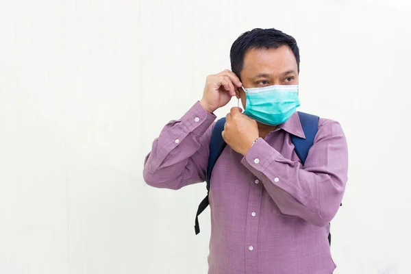 Asian Business Female Wearing Medical Face Mask Leaving Home — Stock Photo, Image