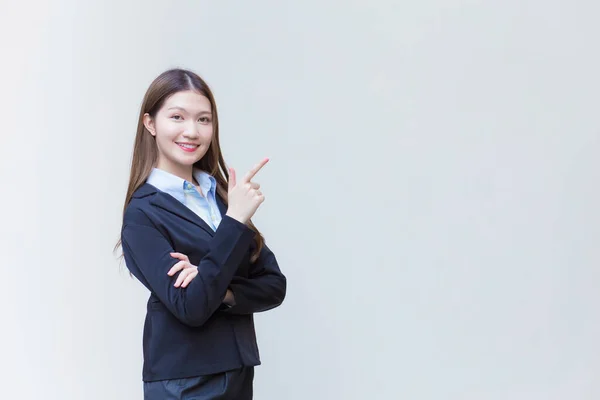 Asian Professional Business Woman Who Has Long Hair Wears Black — Stock Photo, Image