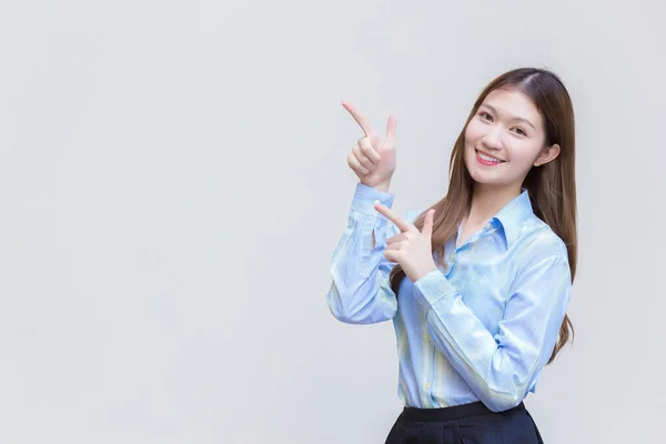 Asian Professional Business Woman Who Has Long Hair Blue Shirt — Stock Photo, Image