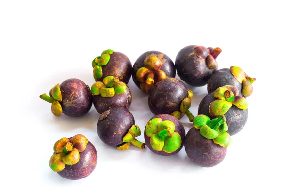 Mangosteen Die Königin Der Thailändischen Früchte Mangoteen Auf Weißem Hintergrund — Stockfoto