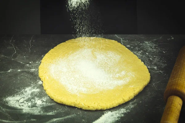 Pastry Dough Rolled Out Table Raw Dough Rolled Out Floured — Stock Photo, Image