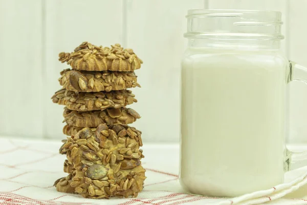 Biscotti Latte Come Sfondo Con Spazio Testo Deliziosi Biscotti Fatti — Foto Stock