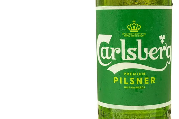 Warsaw Poland May 2021 Fresh Carlsberg Beer Glass Bottle Close — Stock Photo, Image