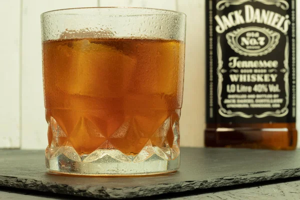 Varsovie Pologne Mai 2021 Verre Whisky Jack Daniels Avec Glace — Photo