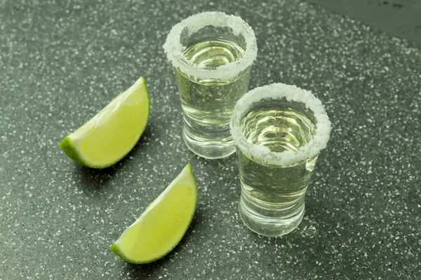 Tequila Vaso Con Sal Lima Lima Con Sal Tequila Foto — Foto de Stock