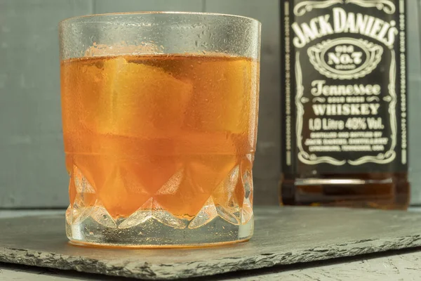 Varsovie Pologne Mai 2021 Verre Whisky Jack Daniels Avec Glace — Photo