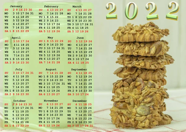 Календарь 2022 Год Местом Изображения Концепция Питания — стоковое фото