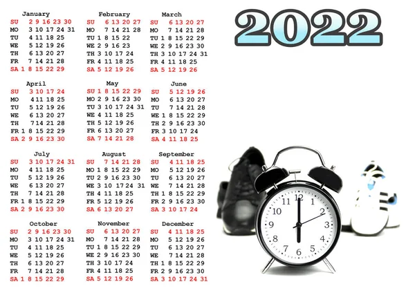 Calendario 2022 Concetto Stile Vita Sano Immagine Sneakers Una Sveglia — Foto Stock