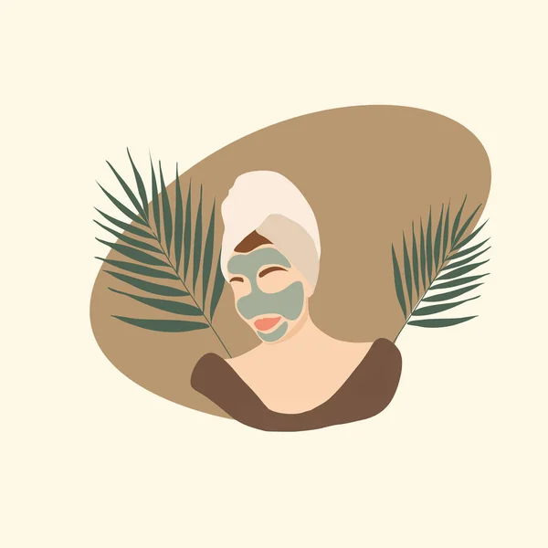 Portrait Style Abstrait Une Fille Avec Masque Facial Illustration Vectorielle — Image vectorielle