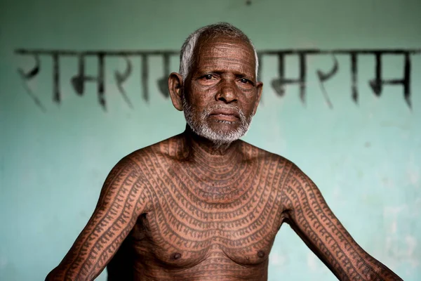 Chhattisgarh India Octubre 2019 Miembro Del Seguidor Secta Ramnami Tatuó — Foto de Stock