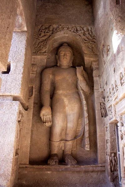 Мумбаи Махараштра Индия Мая 2014 Скульптура Будды Пещерах Канхери Пещеры — стоковое фото