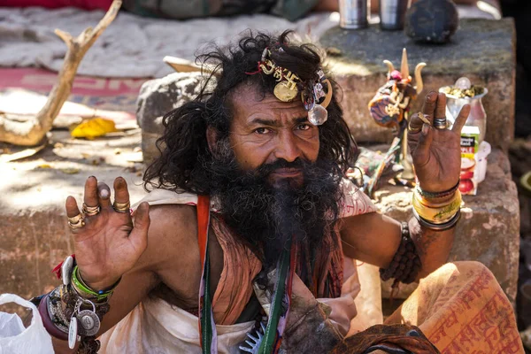 Junagadh Gujarat Indien Mars 2016 Sadhu Sitt Tält Med Anledning — Stockfoto