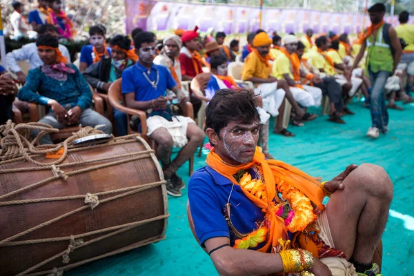 Gujarat Indien Mars 2017 Stamman Från Rathwa Deltar Deras Traditionella — Stockfoto