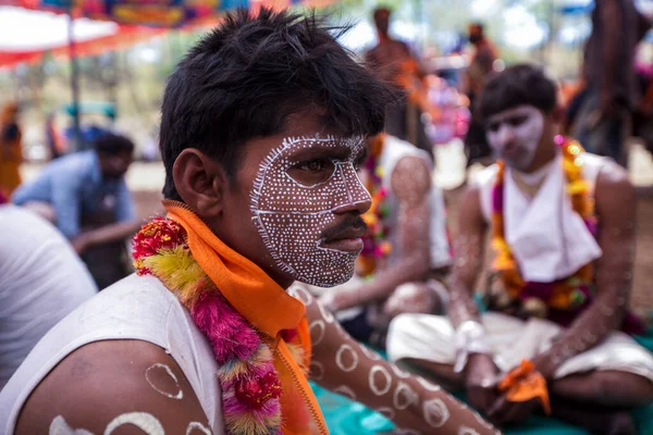 Gujarat Indien Mars 2017 Stamman Från Rathwa Deltar Deras Traditionella — Stockfoto