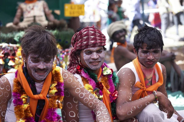 Gujarat Indien Mars 2017 Stamman Från Rathwa Deltar Deras Traditionella — Stockfoto