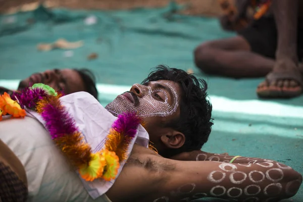 Gujarat Indien Mars 2017 Stamman Från Rathwa Deltar Deras Traditionella — Stockfoto